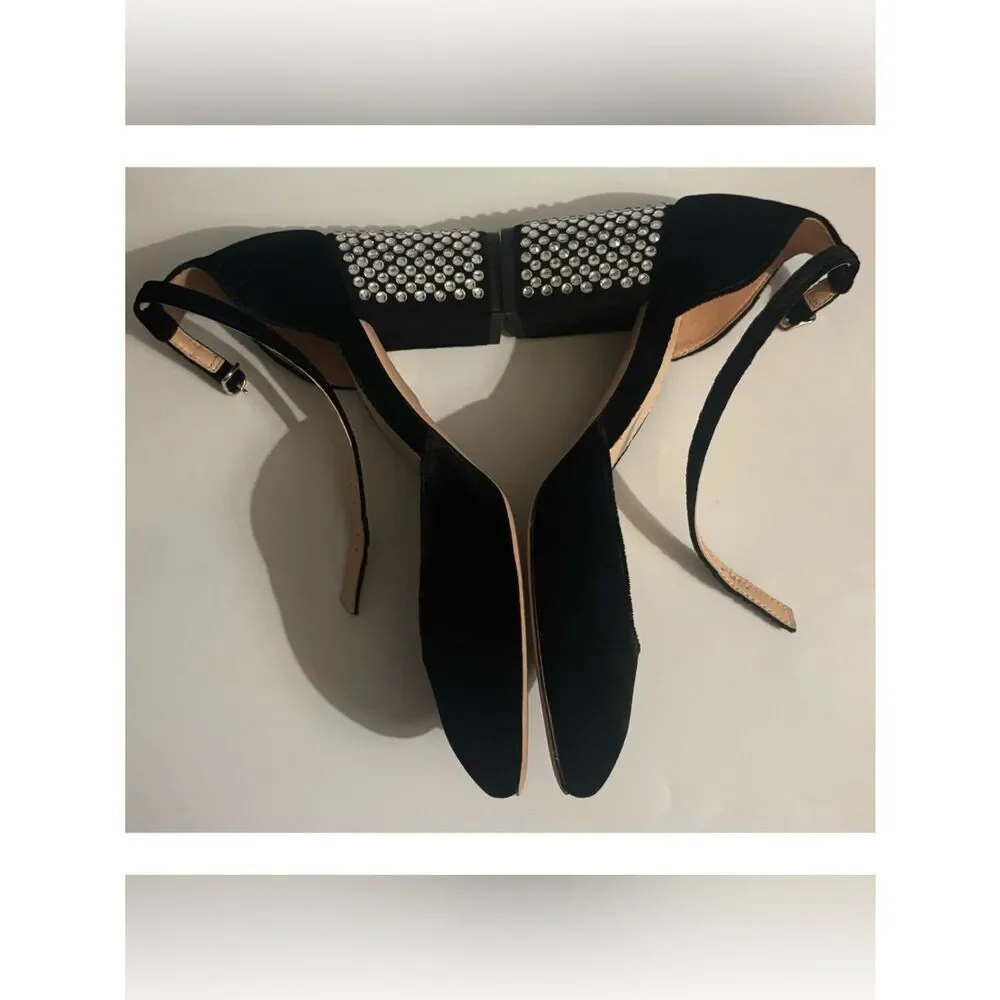 J. Crew Maisie Studded Heels in Black Velvet Size 6